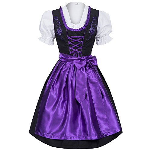 Iseaa Damen Dirndl Kleid Dirndlkleid Trachtenkleid Midi schwarz Leuchtend lila 36 von Iseaa