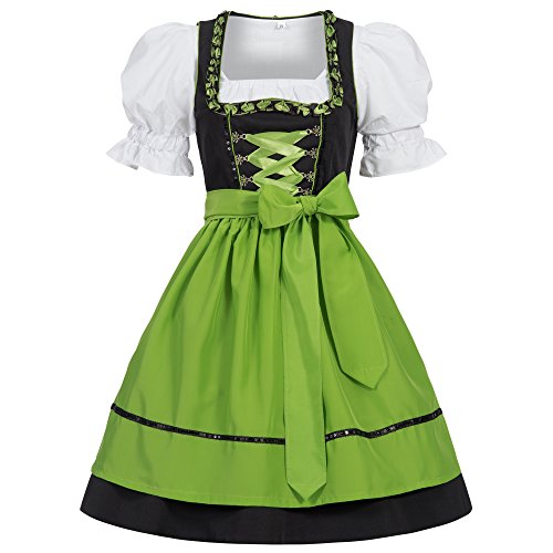 Gaudi-Leathers Damen Dirndl Kleid Dirndlkleid Trachtenkleid Midi Ilona Schwarz Grün 46 von Gaudi-Leathers