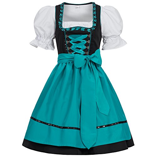 Gaudi-Leathers Damen Dirndl Kleid Dirndlkleid Trachtenkleid Midi Ilona Schwarz Hellblau 36 von Gaudi-Leathers