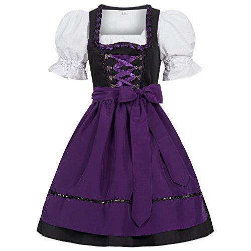 Gaudi-Leathers Damen Dirndl Kleid Dirndlkleid Trachtenkleid Midi Ilona Schwarz Lila 36 von Gaudi-Leathers