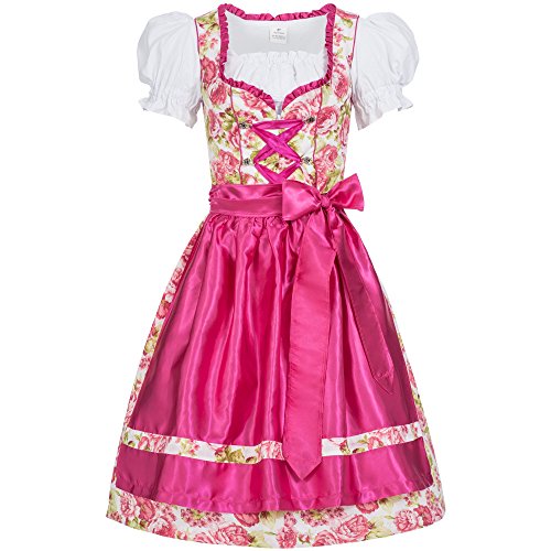 Gaudi-Leathers Damen Dirndl Kleid Dirndlkleid Trachtenkleid Midi Mimi Blumendruck pink 34 von Gaudi-Leathers