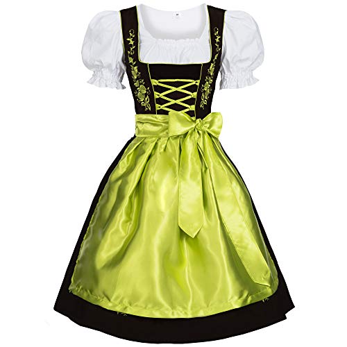 Gaudi-Leathers Damen Dirndl Kleid Dirndlkleid Trachtenkleid Midi mit Stickerei Schwarz Grün 36 von Gaudi-Leathers