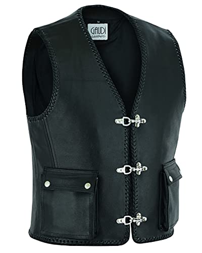 Herren Lederweste Kutte Weste Leder Motorrad Rocker Biker Clubweste schwarz Rindleder, Schwaz, M von Gaudi-Leathers