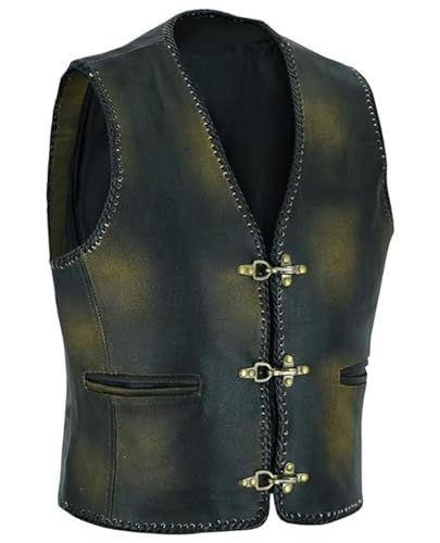 Gaudi-Leathers Herren Motorrad Lederweste Bikerweste Motorradweste Clubweste Leder Biker Weste Kutte, antik 2XL von Gaudi-Leathers