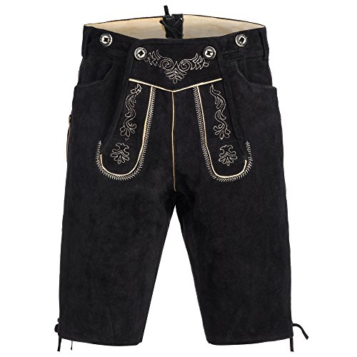 Gaudi-Leathers Herren Trachten Lederhose Oktoberfest Trachten Shorts Schwarz Gr. 48 von Gaudi-Leathers