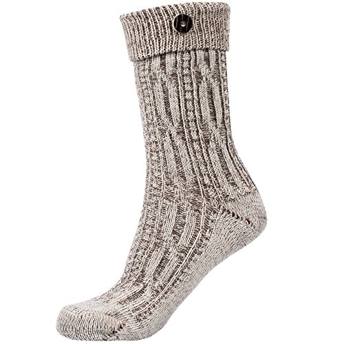 Gaudi-Leathers Socken Zopfmuster mit Umschlag und Knopf in beige meliert Gr. 41 von Gaudi-Leathers