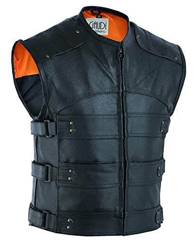 Gaudi-Leathers Herren Motorradweste Leder Weste Gladiator Kutte Schwarz GL110 Gr. 4XL von Gaudi-Leathers