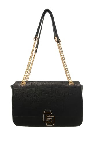 Gaudí Schultertasche mit Kettengriffen, aus strukturiertem Kunstleder und goldenem Logo. von Gaudí