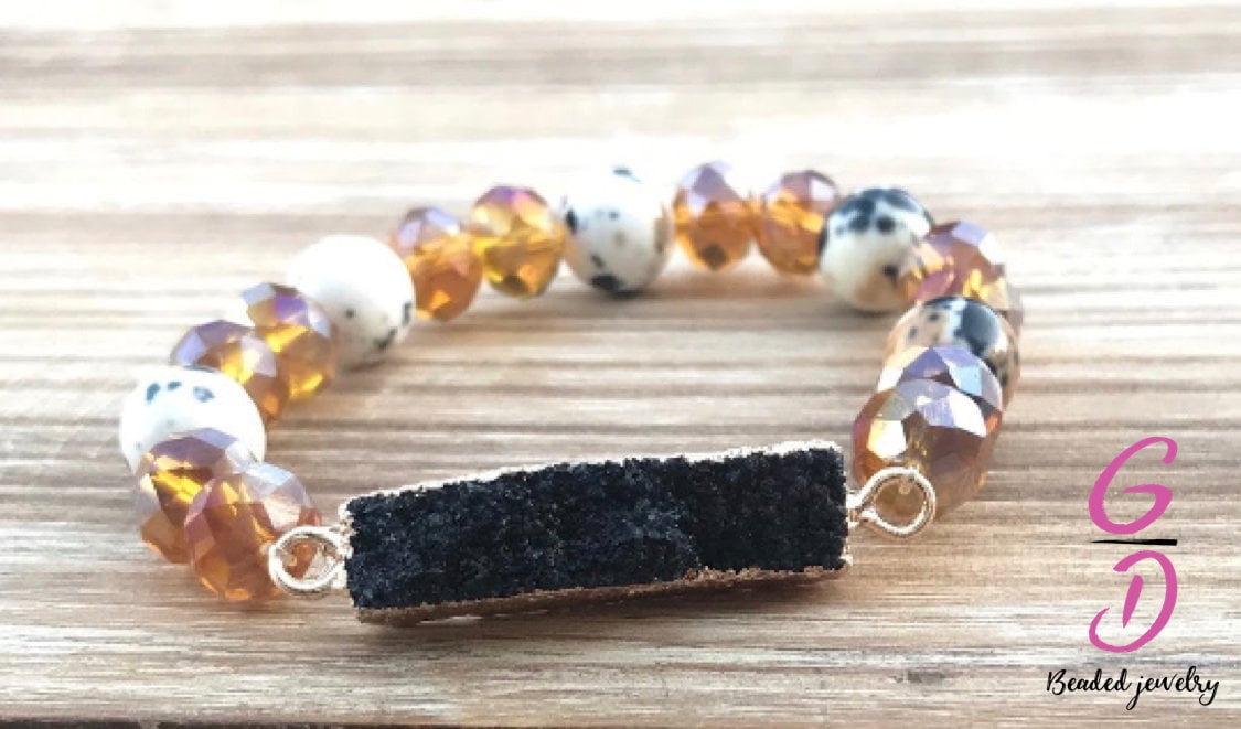 Leopard Print Schwarz Druzy Armband, Perlen Schwarze Anhänger Leopard Print Schwarz Druzy Armband, Perlen Schwarze Anhänger von GaudiDazzles