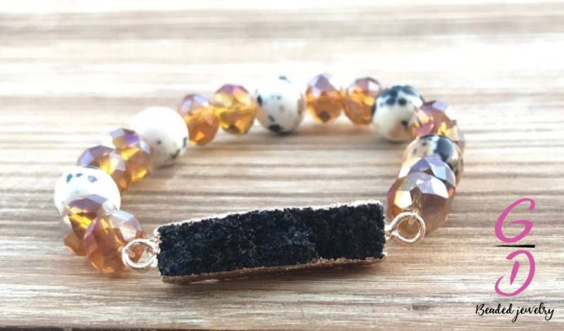 Leopard Print Schwarz Druzy Armband, Perlen Schwarze Anhänger Leopard Print Schwarz Druzy Armband, Perlen Schwarze Anhänger von GaudiDazzles