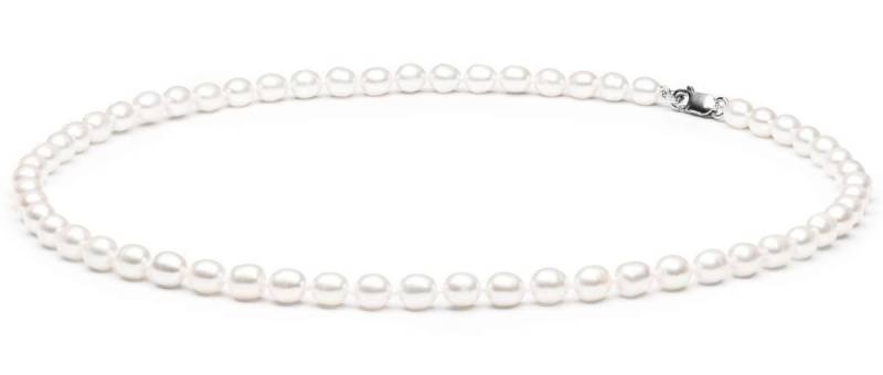Gaura Pearls Perlenkette Leicht weiß oval 45 cm, echte Süßwasserzuchtperlen, 925er rhodiniertes Silber, Zeitloser Damenschmuck & Geschenk von Gaura Pearls