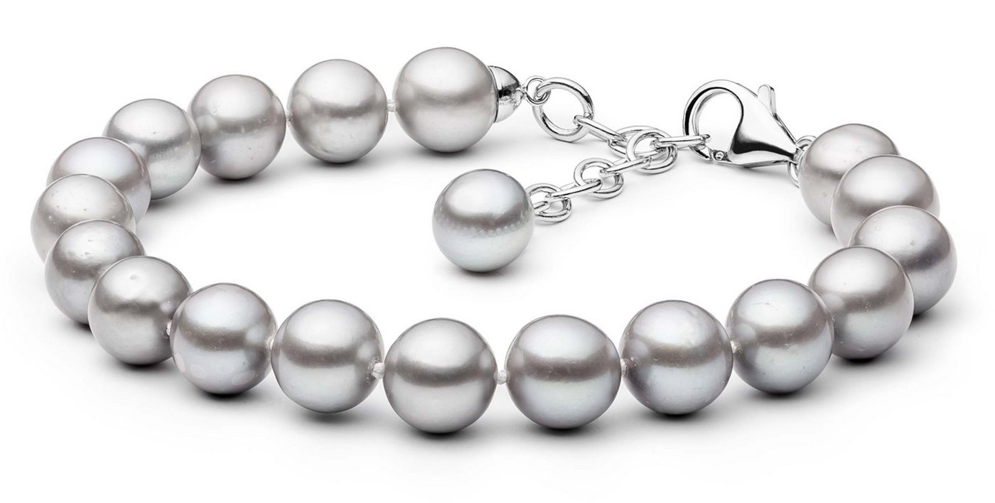 Gaura Pearls Perlenarmband klassisch grau rund 9-10 mm, echte Süßwasserzuchtperle, 925er rhodiniertes Silber von Gaura Pearls