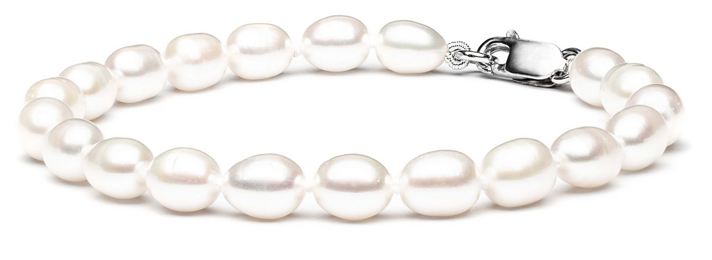 Gaura Pearls Perlenarmband klassisch weiß reis 6-6.5 mm, echte Süßwasserzuchtperle, 925er rhodiniertes Silber von Gaura Pearls