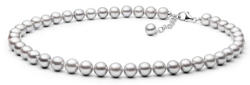Gaura Pearls Perlenkette, klassisch, grau, rund, 45-48 cm, echte Süßwasserzuchtperlen, 925er rhodiniertes Silber von Gaura Pearls