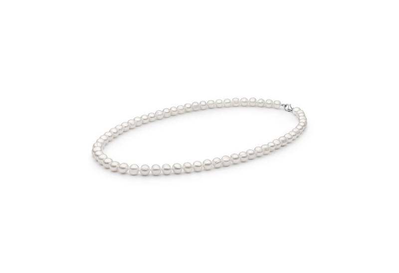 Gaura Pearls Perlenkette Herren - weiß rund 8-8.5 mm, 50 cm, 925 Silber, Süßwasserzuchtperlen, 925er rhodiniertes Silber von Gaura Pearls