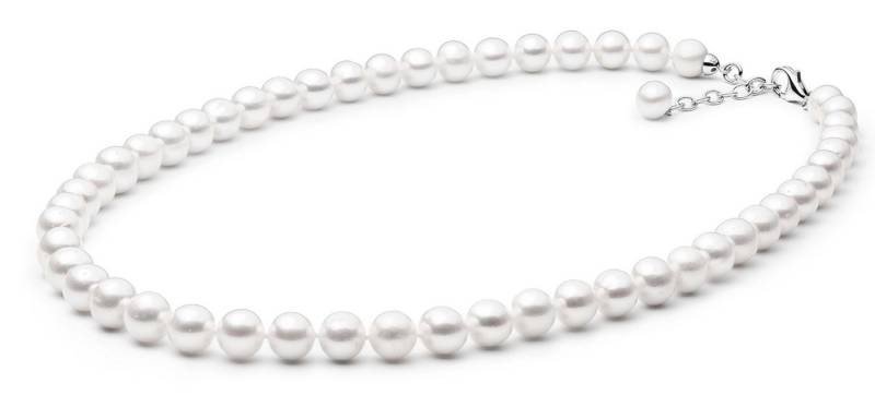 Gaura Pearls Perlenkette Klassisch weiß rund 50 cm echte Süßwasserzuchtperlen, 925er rhodiniertes Silber von Gaura Pearls