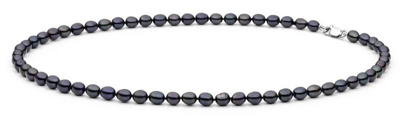 Gaura Pearls Perlenkette, klassisch, schwarz, reis, 45 cm, echte Süßwasserzuchtperlen, 925er rhodiniertes Silber von Gaura Pearls