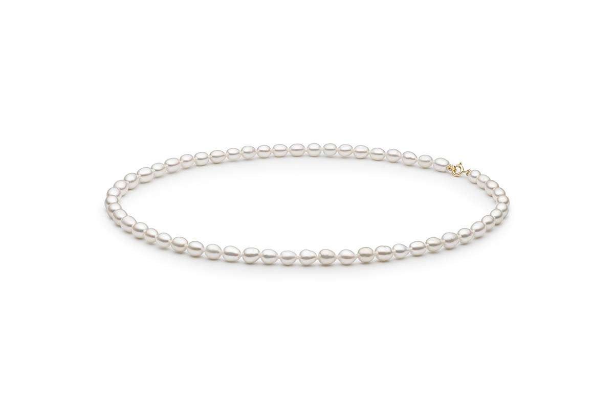 Gaura Pearls Perlenkette Leichter Choker weiß reisförmig 5-5.5 mm 40 cm Süßwasserzuchtperlen von Gaura Pearls