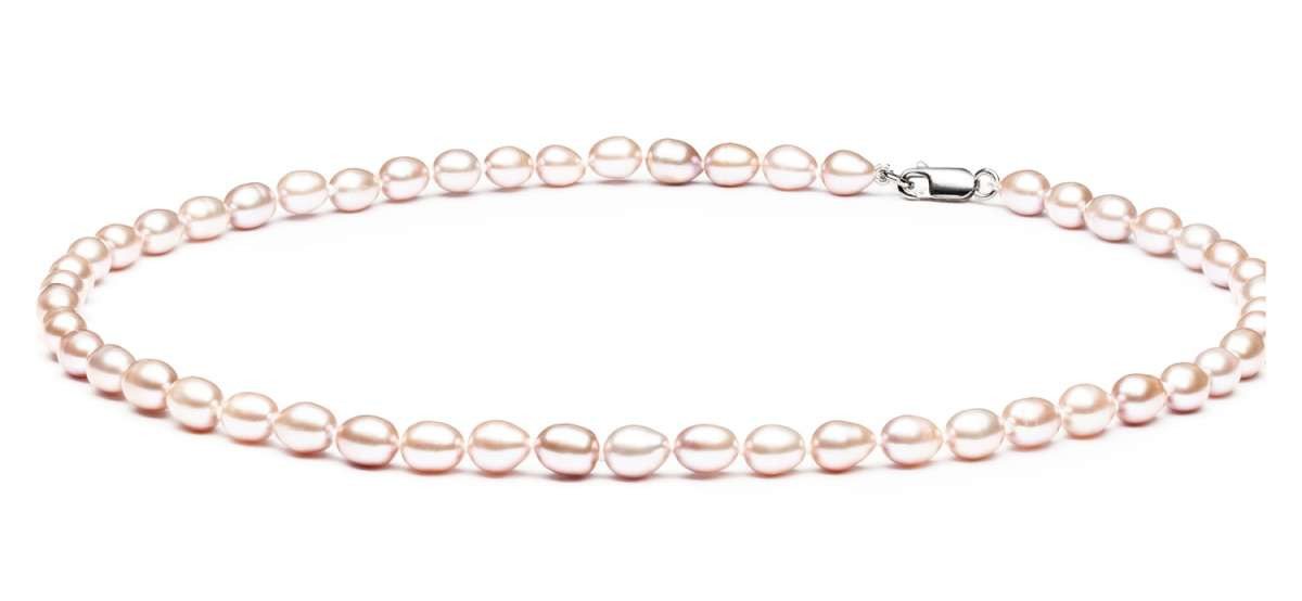 Gaura Pearls Perlenkette leicht Lavendel reisförmige echte Perlen 6-7 mm, 45 cm, 925er rhodiniertes Silber von Gaura Pearls