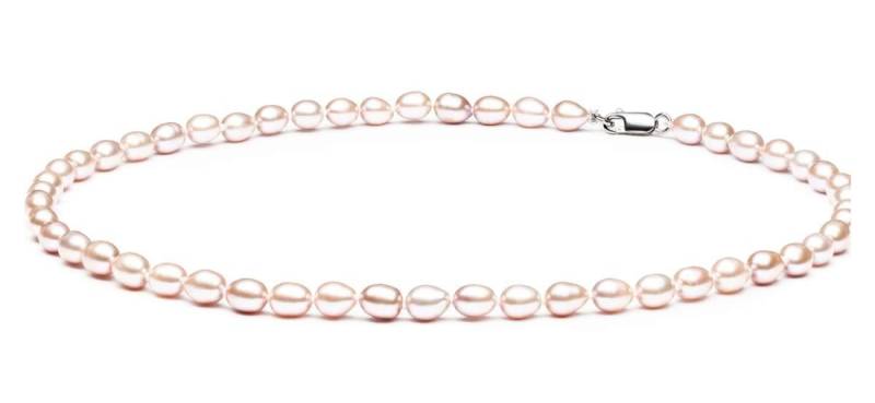 Gaura Pearls Perlenkette leicht Lavendel reisförmige echte Perlen 6-7 mm, 45 cm, 925er rhodiniertes Silber von Gaura Pearls