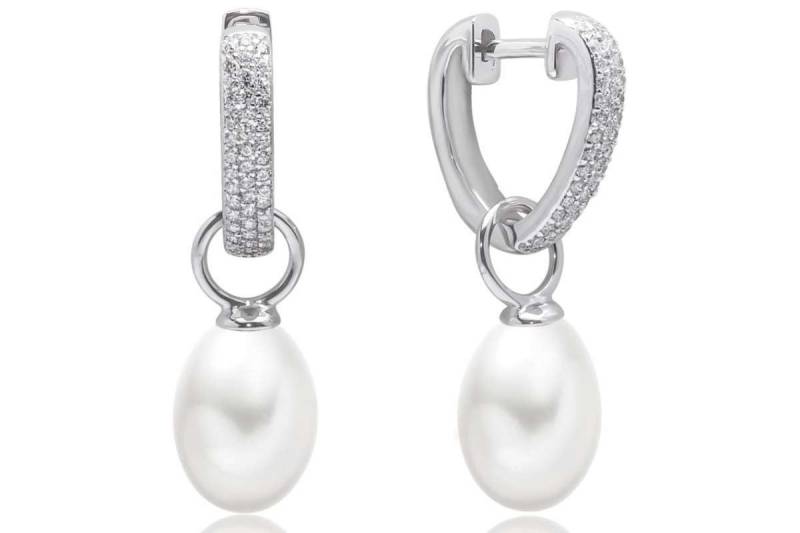 Gaura Pearls Perlenohrringe Elegant hängend weiß reis 9-9.5 mm, echte Süßwasserzuchtperle, 925er rhodiniertes Silber von Gaura Pearls