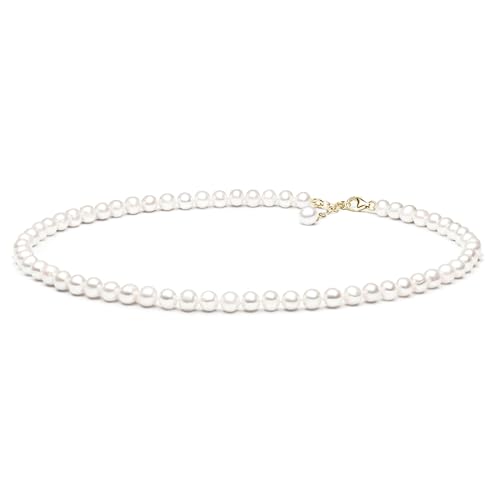 ECHTE Perlenkette - 585 Gelbgold plattiert, RUNDE Zuchtperlen, weiß, 8 mm, 45-48 cm von Gaura