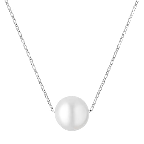 Gaura Silberkette Damen – Süßwasserperle weiß rund 8–9 mm • 41–45 cm variabel • Rhodiniertes 925 Sterling Silber • Eleganter Damenschmuck & Geschenk von Gaura