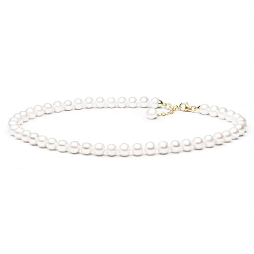 Gaura Pearls Perlenkette Damen Choker – Weiße Süßwasserperlen 8–9 mm • 40–43 cm • 14K Gelbgold plattierter 925 Silber Verschluss • Eleganter Damenschmuck & Geschenk von Gaura