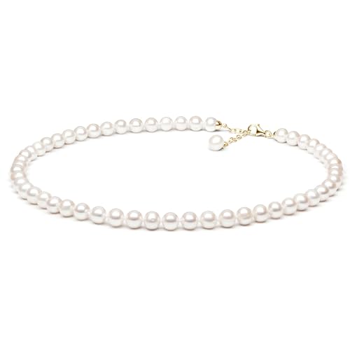 Gaura ECHTE Perlenkette - 585 Gelbgold plattiert, RUNDE Zuchtperlen, weiß, 9 mm, 45-48 cm von Gaura