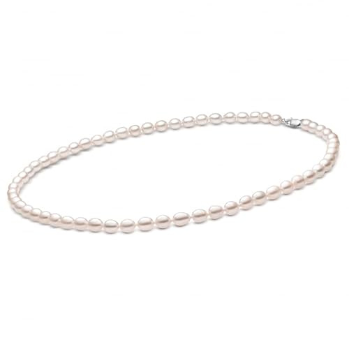 Gaura ECHTE Perlenkette - Zuchtperlen weiß, oval, 6.5 mm, 50 cm, Sterlingsilber von Gaura