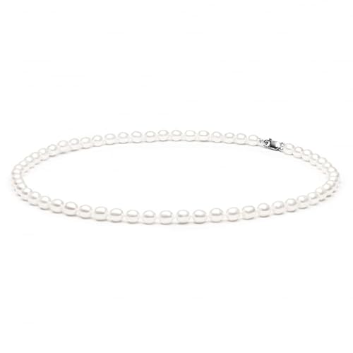 Gaura Perlenkette Damen – Weiße Süßwasserperlen 6–6,5 mm oval • 45 cm Princess-Länge • Rhodiniertes 925 Sterling Silber Karabinerverschluss • Zeitloser Damenschmuck & Geschenk von Gaura