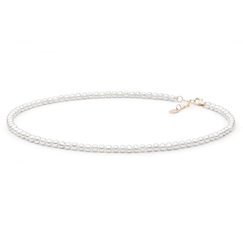 Gaura ECHTE Perlenkette - RUNDE Zuchtperlen 4.5 mm, 38-41 cm, 585 Roségold plattiert, weiß von Gaura