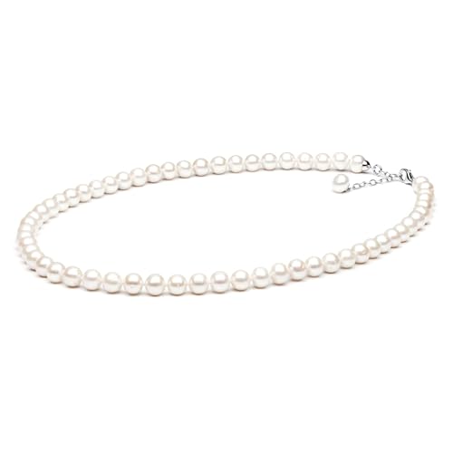 Gaura ECHTE Perlenkette - RUNDE Zuchtperlen 8 mm, 50-53 cm, weiß, Sterlingsilber von Gaura