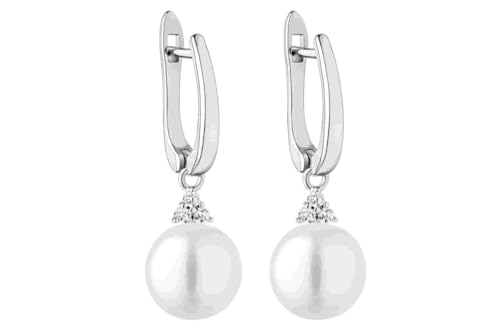 Gaura Pearls Perlenohrringe - ECHTE Süßwasserzuchtperle weiß, rund, 9.5 mm, Zirkonia, 925 rhodiniertes Silber (Sterlingsilber) von Gaura