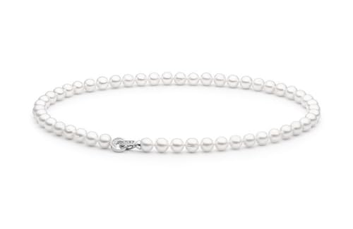 Gaura Perlenkette Damen – Weiße Süßwasser-Zuchtperlen 7–8 mm • 55 cm Länge • Rhodiniertes 925 Sterling Silber mit Zirkonia Design-Karabiner • Eleganter Damenschmuck & Geschenk von Gaura