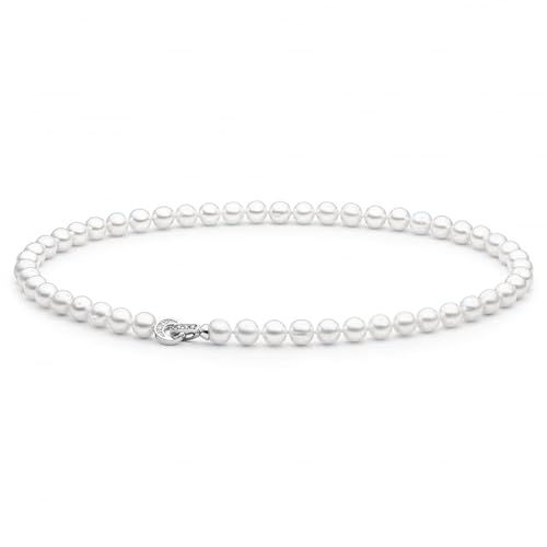 Gaura Perlenkette Damen – Weiße Süßwasser-Zuchtperlen 8–9 mm • 45 cm Länge • Zirkonia-Schmuckverschluss aus 925 Sterling Silber • Klassischer Damenschmuck & Geschenk von Gaura