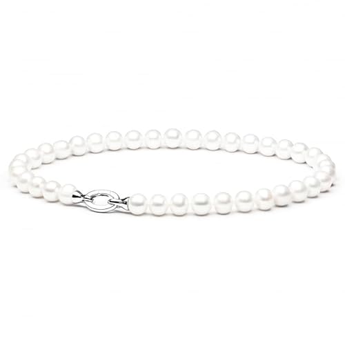 Gaura Perlenkette Damen – Weiße Süßwasserperlen 10,5–11,5 mm • 45 cm Princess-Länge • Rhodiniertes 925 Sterling Silber • Eleganter Damenschmuck von Gaura