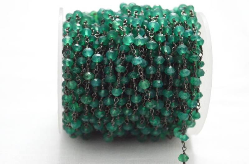 5 Meter Grüner Onyx Facettiert Und Sterlingsilber Vermeil Leitung Kette von GauravExports