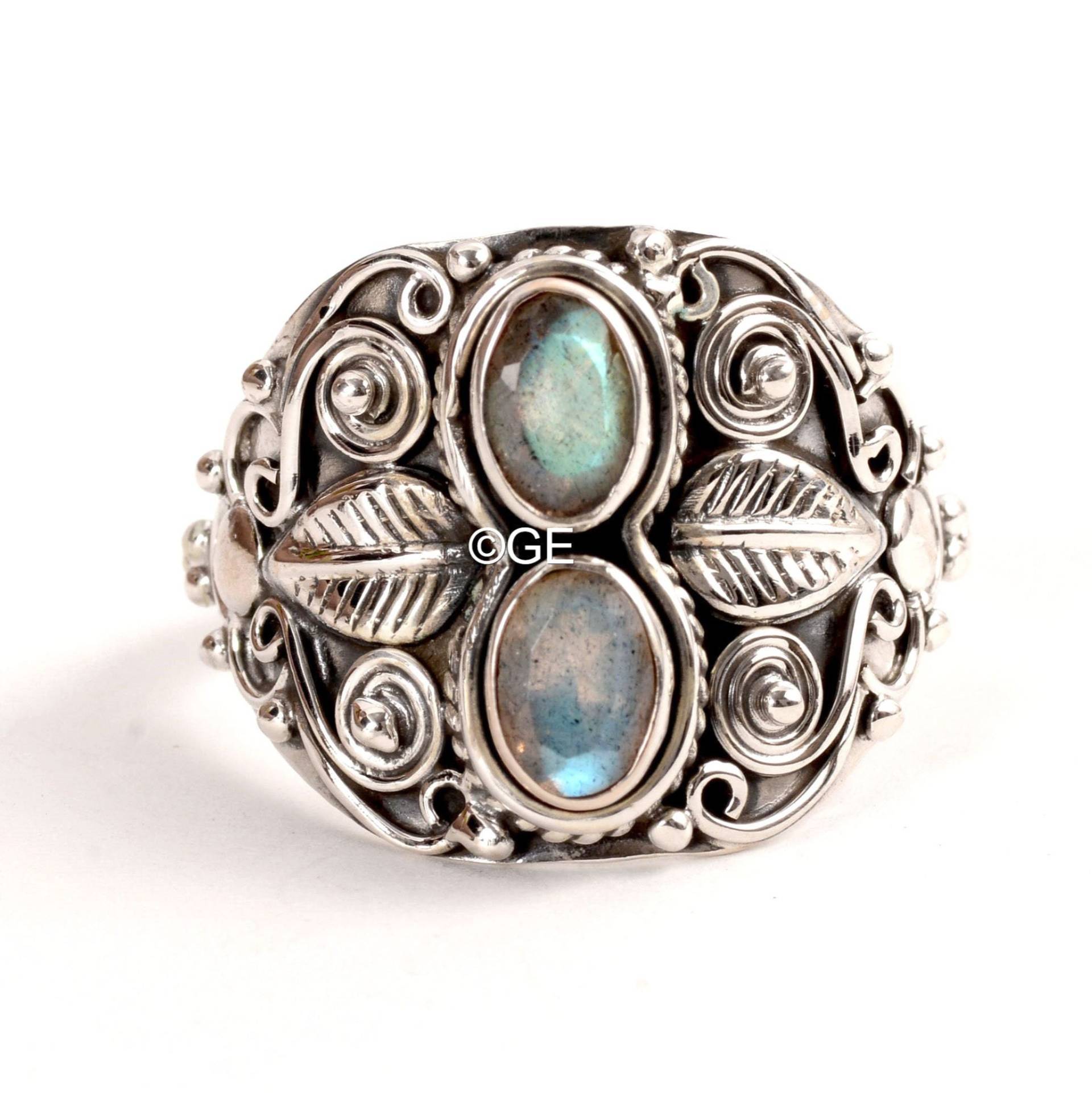 Boho Ring, Labradorit Edelstein 925 Sterling Silber Handgefertigter Blatt Designer Statement Frauen Geschenk Schmuck Boho Ring, Labradorit Edelstein 925 Sterling Silber Handgefertigter Blatt Designer Statement Frauen Geschenk Schmuck von Gaurvienterprises