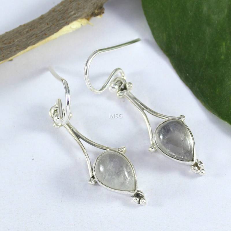 Regenbogen Mondstein Ohrringe, Birne Form Design Mit Halbedelstein 925 Sterling Silber Geschenkidee von Gaurvienterprises