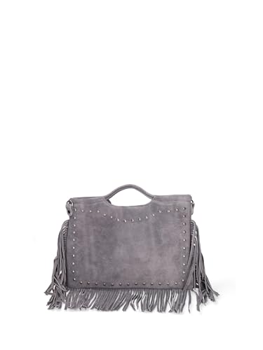 Gave Lux Damen-Handtasche aus echtem Leder, hergestellt in Italien, 34 x 25 x 1 cm, grau, Einheitsgröße von Gave Lux