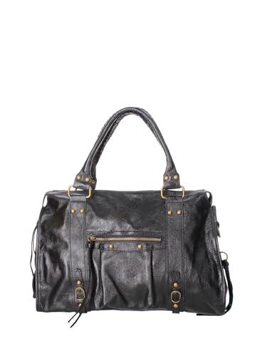 Gave Lux Damen-Umhängetasche aus laminiertem Echtleder. Handwerkliches Produkt. Hergestellt in Italien GLX2206090_LM23FBG Schwarz 41x28x13 cm von Gave Lux