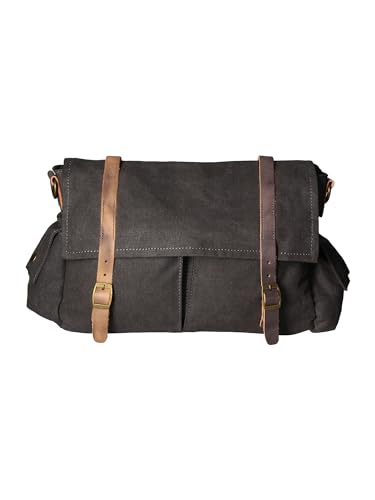 Gave Lux Unisex-Handtasche für Erwachsene. Handwerkliches Produkt. Außenmaterial: Canvas und echtes Leder. Tasche trägt alles. GLX22ZG301023FBG-NERO_BLACK. 24x34x10cm von Gave Lux