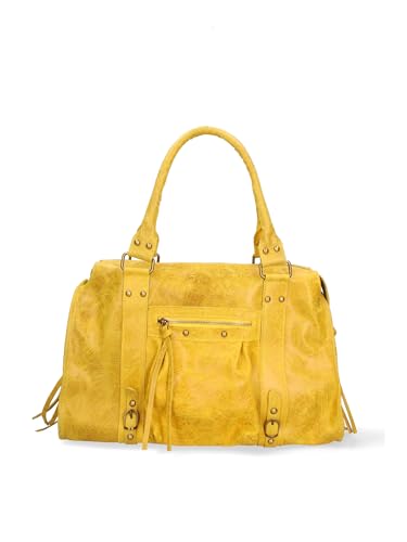 Gave Lux, Damen-Schultertasche aus echtem Wildleder Handgefertigtes Produkt. Hergestellt in Italien, GLX220609023FBG, Helles Leder, 41 x 28 x 13 cm, gelb, Einheitsgröße von Gave Lux