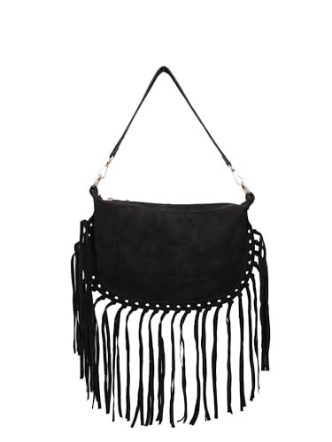 Gave Lux Schultertasche umwandelbar in einen Damenrucksack aus echtem Leder Made in Italy 30 x 21 x 1 cm, Schwarz , Einheitsgröße von Gave Lux