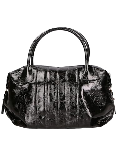 Gave Lux Damen Umhängetasche aus Echtem Lackleder, Handgefertigt in Italien, mit Abnehmbarem Schultergurt, Schwarz, 34x23x13 cm von Gave Lux