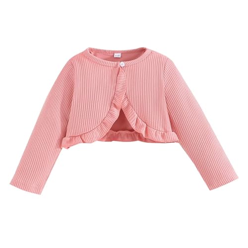 Gavena Mädchen Strickjacke Kinder Langen Ärmeln Cardigan Knopfverschluss Bolero Strickjackes(Rosa,5-6 Jahre) von Gavena