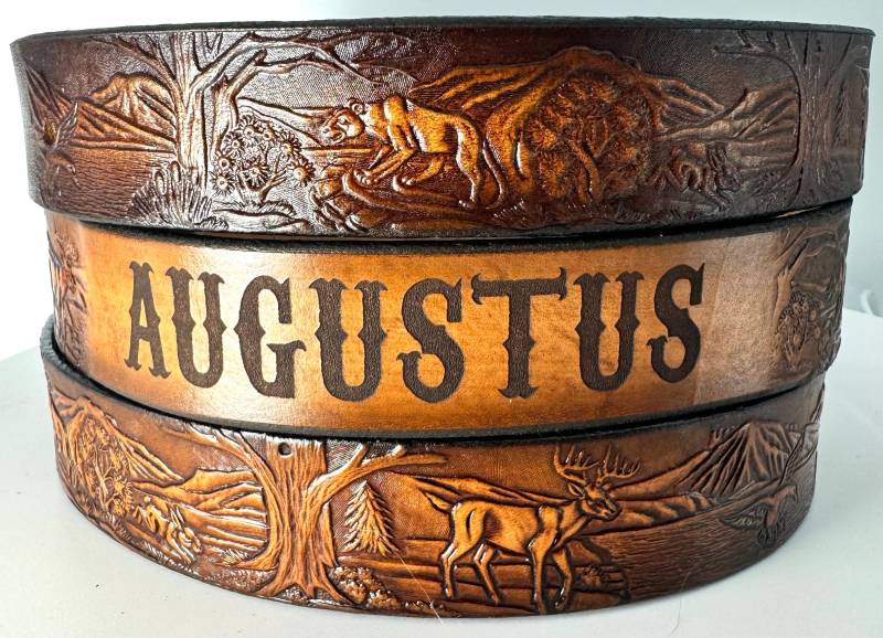 Kinder Gürtel, Waldmotiv/Hirsch, Passend Für Erwachsene Nbt116 von GavereLeather