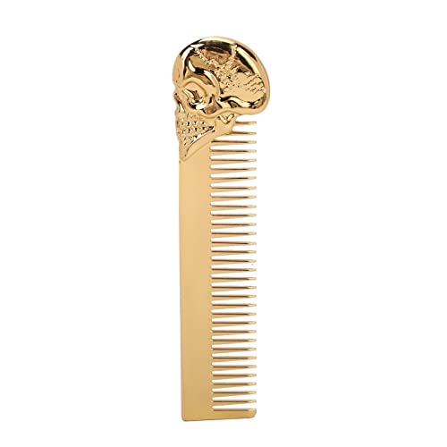 Taschen-Bartkamm, 5,79-Zoll-Taschen-Metallkamm, stilvoller Totenkopf-Muster, Haar-Styling, Schnurrbart, formender Öl-Haarkamm für Männer (Gold) von Gavigain