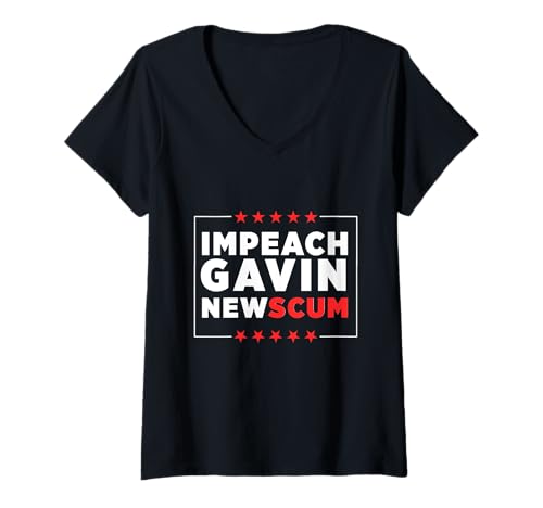 Damen Amtsenthebung von Gavin NewsCum Anti Gavin Newsom T-Shirt mit V-Ausschnitt von Gavin NewSCUM Shirt